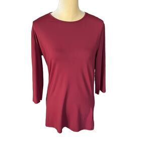 Adea Crew Neck 3/4 Sleeve Layering Stretchy Top Size 7 XXL 14/16 Oxblood